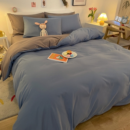 91家纺网 家纺一手货源 找家纺 安力森/诚臻酒店用品酒店用品 2023新款磨毛四件套学生三件套 双拼 浅兰灰 浅灰