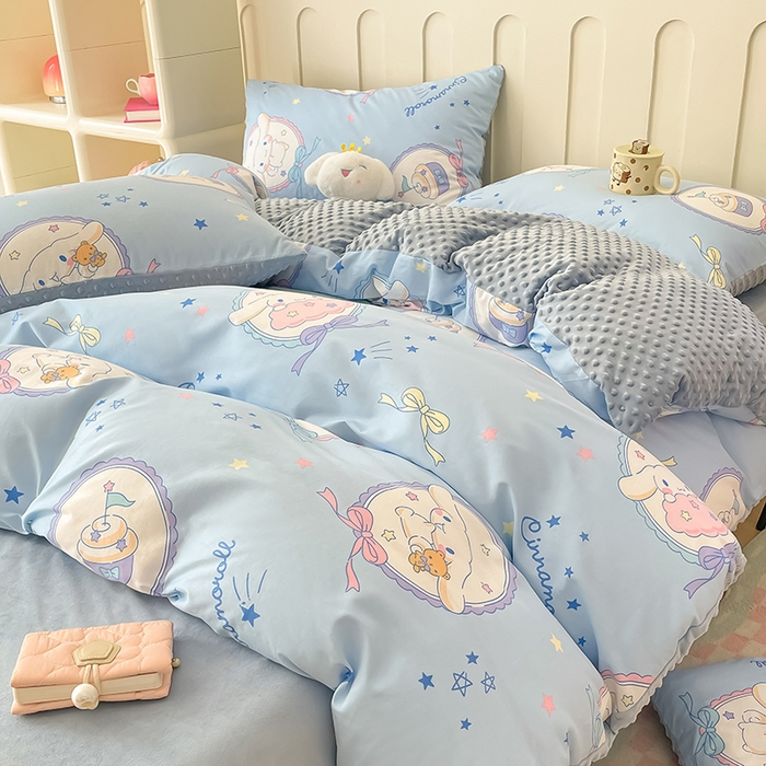 91家纺网 家纺一手货源 找家纺 麦伦家居 2023秋冬新品多功能床品全棉豆豆绒套件系列 单被套 玉桂狗