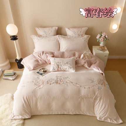 91家纺网 家纺一手货源 找家纺 塔塔 2025新款250g全消光少女轻奢牛奶绒工艺款四件套 富春绘