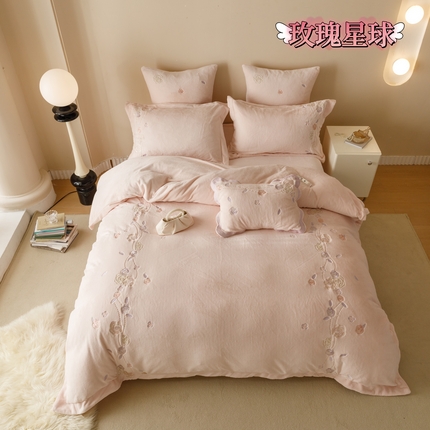 91家纺网 家纺一手货源 找家纺 总塔塔新款250g全消光少女轻奢牛奶绒工艺款四件套（赠送高级拎袋）