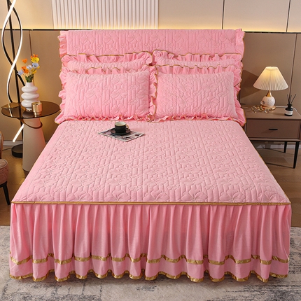 91家纺网 家纺一手货源 找家纺 新款水晶绒加厚保暖单床裙-盛世花颜 盛世花颜-蔚蓝