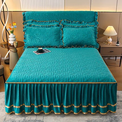 91家纺网 家纺一手货源 找家纺 新款水晶绒加厚保暖单床裙-盛世花颜 盛世花颜-蔚蓝