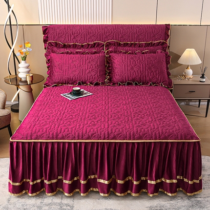 91家纺网 家纺一手货源 找家纺 新款水晶绒加厚保暖单床裙-盛世花颜 盛世花颜-蔚蓝