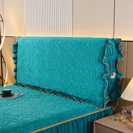 91家纺网 家纺一手货源 找家纺 新款水晶绒加厚保暖床头罩-盛世花颜 盛世花颜-翡翠绿