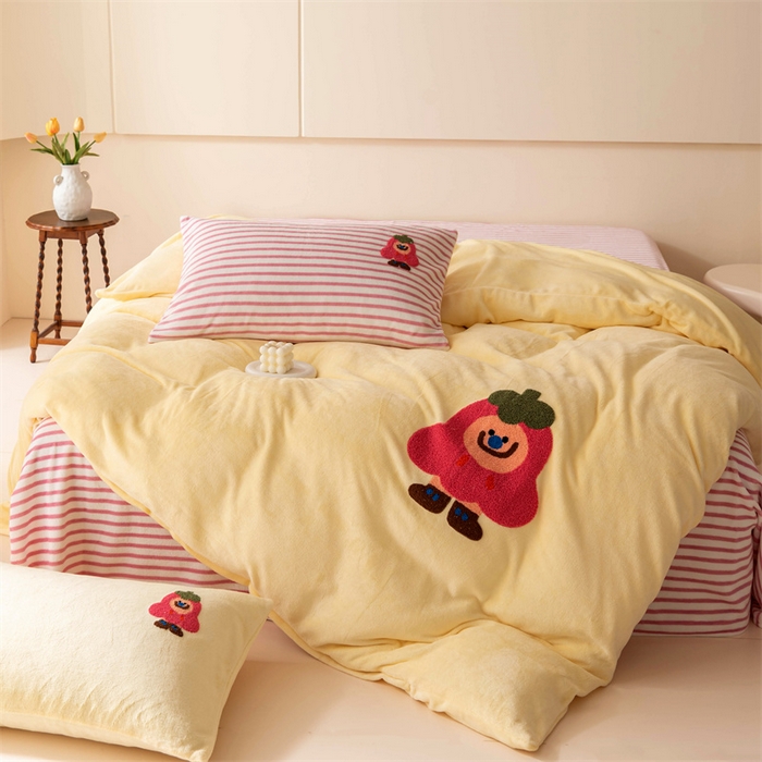 91家纺网 家纺一手货源 找家纺 洋铭区（原狠狠爱） 2023新款AB版牛奶绒四件套-元气满满系列 元气满满黄