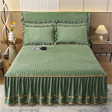 91家纺网 家纺一手货源 找家纺 新款水晶绒加厚保暖单床裙-盛世花颜 盛世花颜-蔚蓝