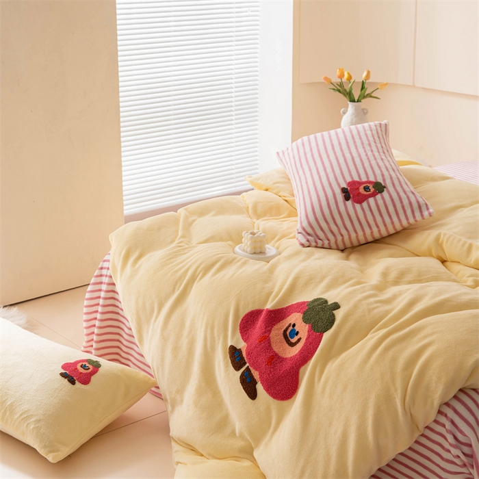 91家纺网 家纺一手货源 找家纺 洋铭区（原狠狠爱） 2023新款AB版牛奶绒四件套-元气满满系列 元气满满黄