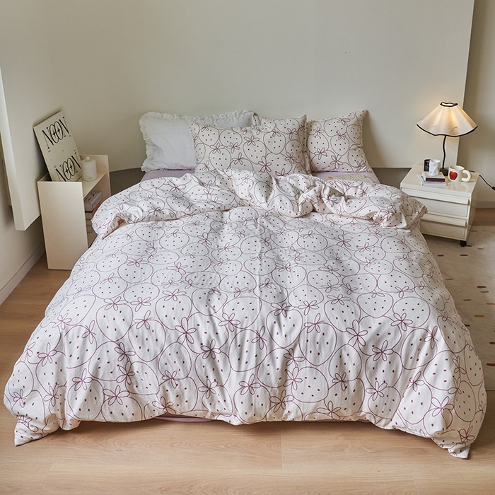 91家纺网 家纺一手货源 找家纺 窝米 2023秋季新品全棉双层纱四件套系列 大草莓