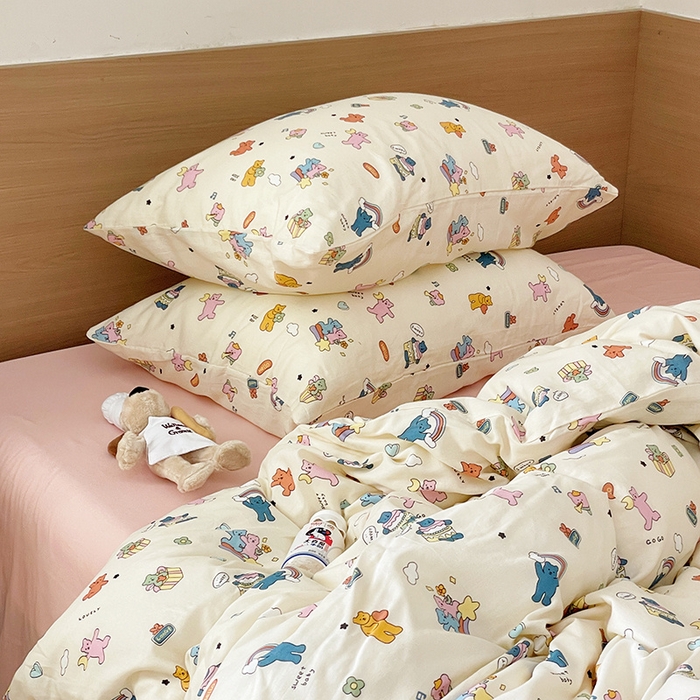 91家纺网 家纺一手货源 找家纺 窝米 2023秋季新品全棉双层纱四件套系列 快乐萌宠