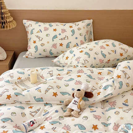 窝米 2023秋季新品全棉双层纱四件套系列 海底世界