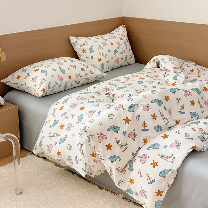 91家纺网 家纺一手货源 找家纺 窝米 2023秋季新品全棉双层纱四件套系列 海底世界