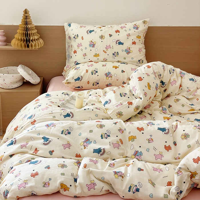 91家纺网 家纺一手货源 找家纺 窝米 2023秋季新品全棉双层纱四件套系列 快乐萌宠