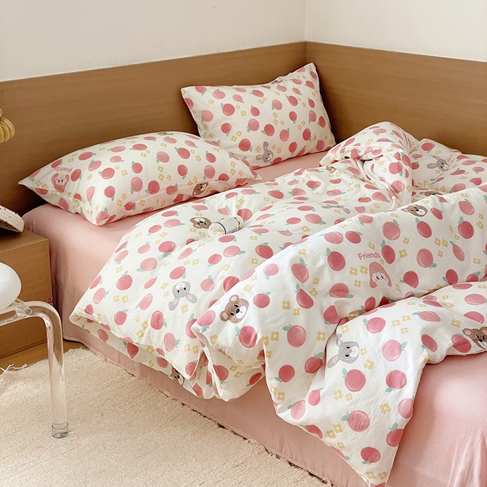 91家纺网 家纺一手货源 找家纺 窝米 2023秋季新品全棉双层纱四件套系列 蜜桃恋