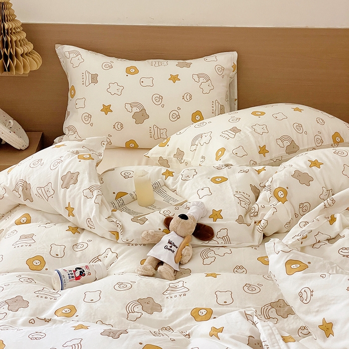 91家纺网 家纺一手货源 找家纺 窝米 2023秋季新品全棉双层纱四件套系列 饼干熊