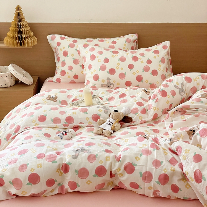 91家纺网 家纺一手货源 找家纺 窝米 2023秋季新品全棉双层纱四件套系列 蜜桃恋