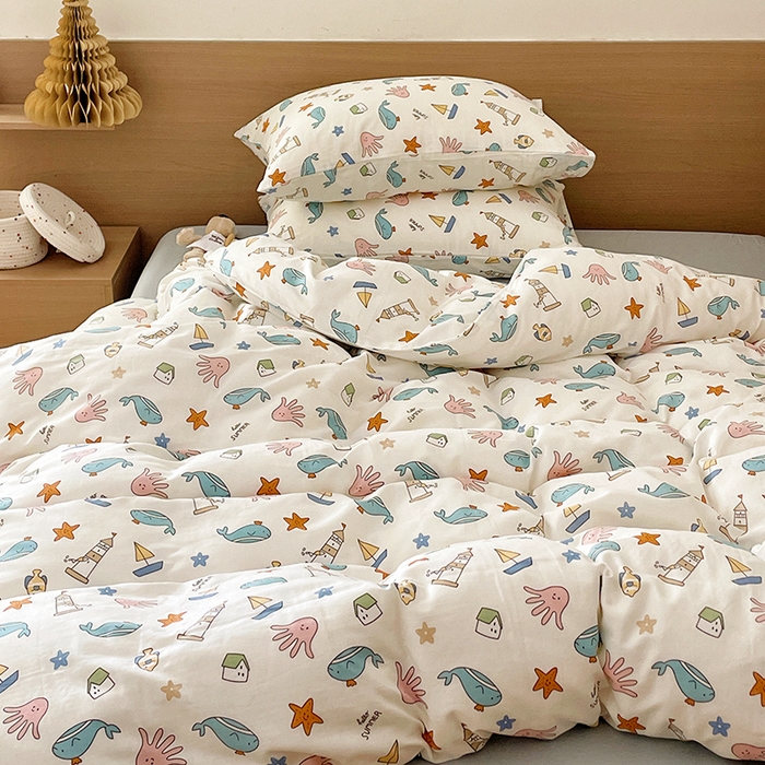 91家纺网 家纺一手货源 找家纺 窝米 2023秋季新品全棉双层纱四件套系列 海底世界