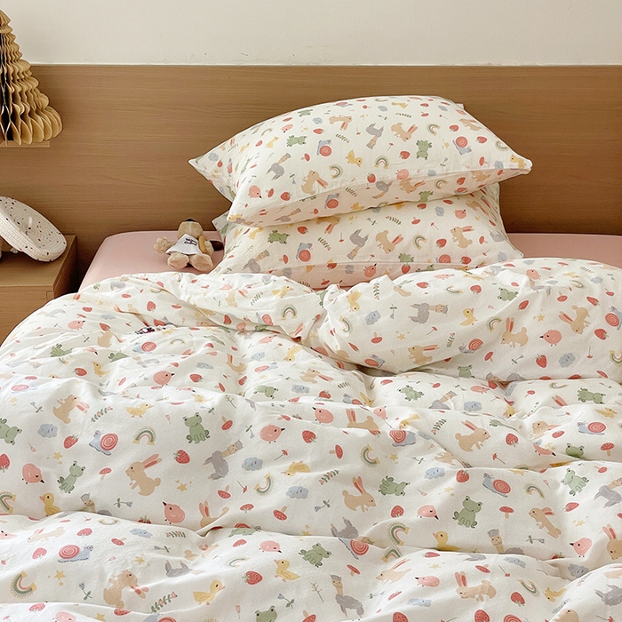 91家纺网 家纺一手货源 找家纺 窝米 2023秋季新品全棉双层纱四件套系列 彩虹乐园