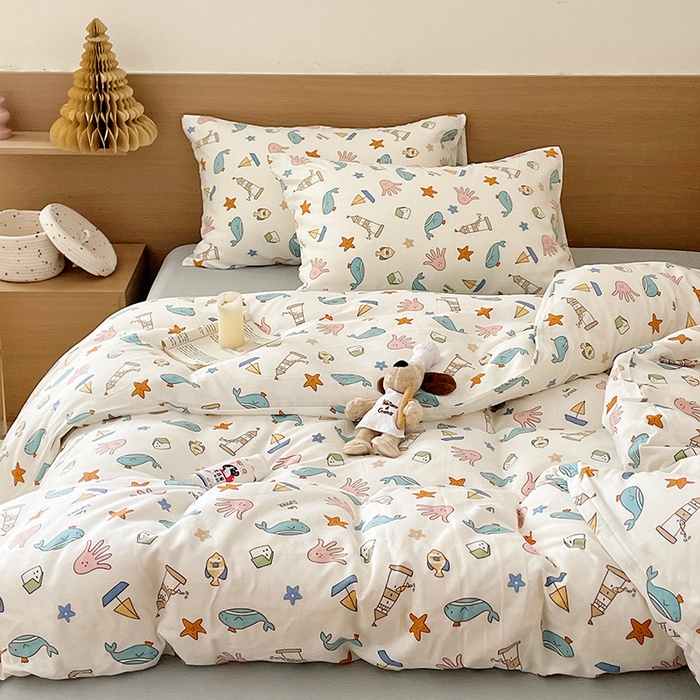 91家纺网 家纺一手货源 找家纺 窝米 2023秋季新品全棉双层纱四件套系列 海底世界