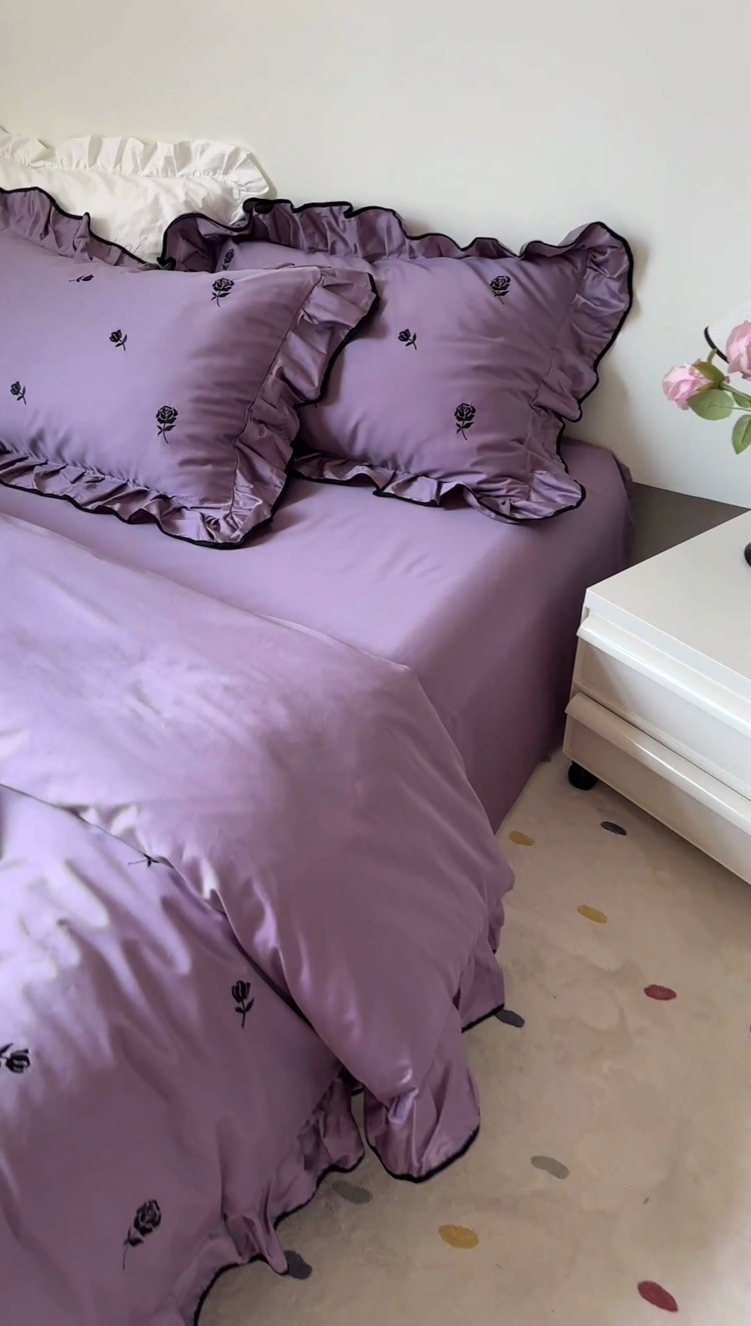 91家纺网 家纺一手货源 找家纺 窝米 2023新款100支长绒棉刺绣款四件套 玫瑰紫