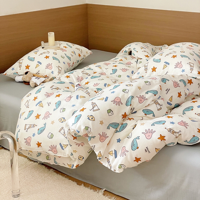 91家纺网 家纺一手货源 找家纺 窝米 2023秋季新品全棉双层纱四件套系列 海底世界