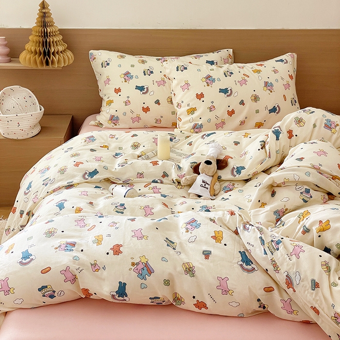 91家纺网 家纺一手货源 找家纺 窝米 2023秋季新品全棉双层纱四件套系列 快乐萌宠