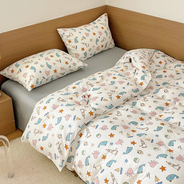 91家纺网 家纺一手货源 找家纺 窝米 2023秋季新品全棉双层纱四件套系列 海底世界