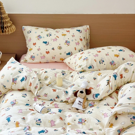 窝米 2023秋季新品全棉双层纱四件套系列 快乐萌宠