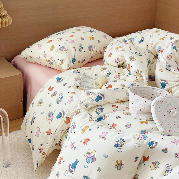 91家纺网 家纺一手货源 找家纺 窝米 2023秋季新品全棉双层纱四件套系列 快乐萌宠