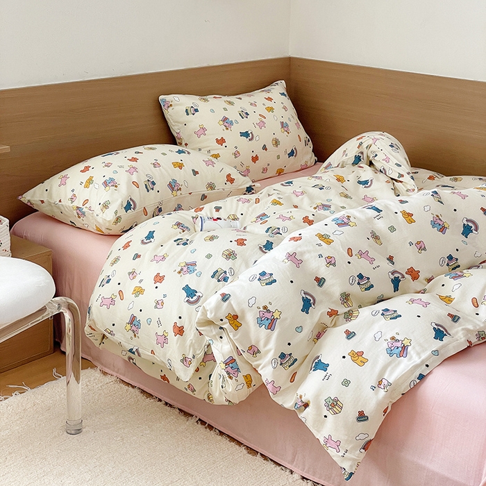 91家纺网 家纺一手货源 找家纺 窝米 2023秋季新品全棉双层纱四件套系列 快乐萌宠