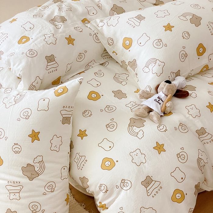 91家纺网 家纺一手货源 找家纺 窝米 2023秋季新品全棉双层纱四件套系列 饼干熊