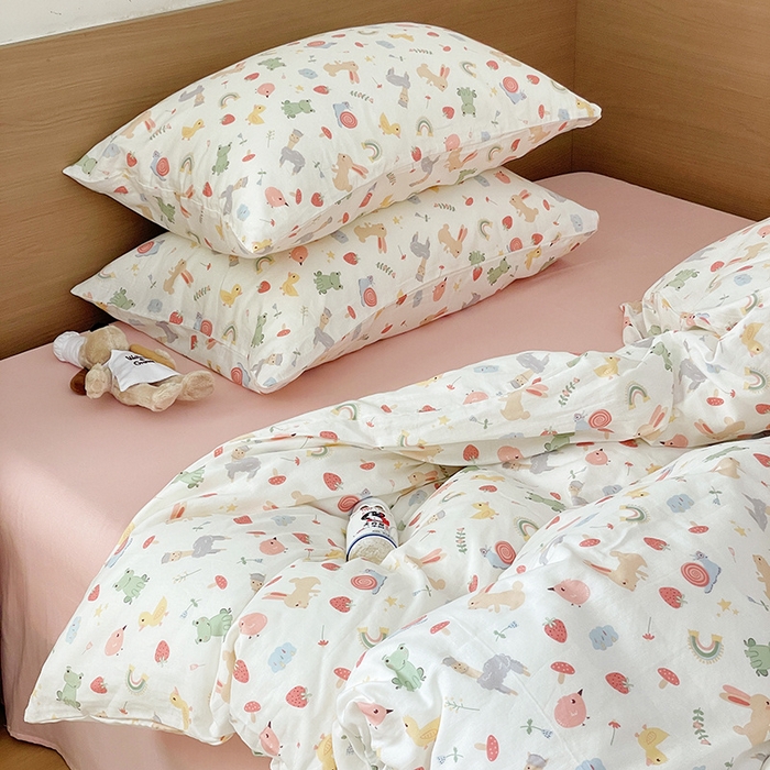 91家纺网 家纺一手货源 找家纺 窝米 2023秋季新品全棉双层纱四件套系列 彩虹乐园