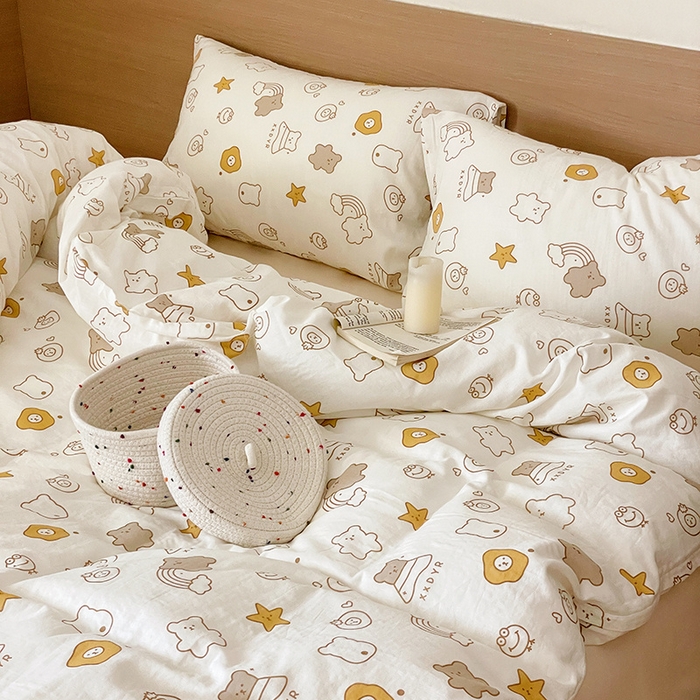 91家纺网 家纺一手货源 找家纺 窝米 2023秋季新品全棉双层纱四件套系列 饼干熊