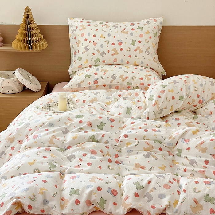 91家纺网 家纺一手货源 找家纺 窝米 2023秋季新品全棉双层纱四件套系列 彩虹乐园