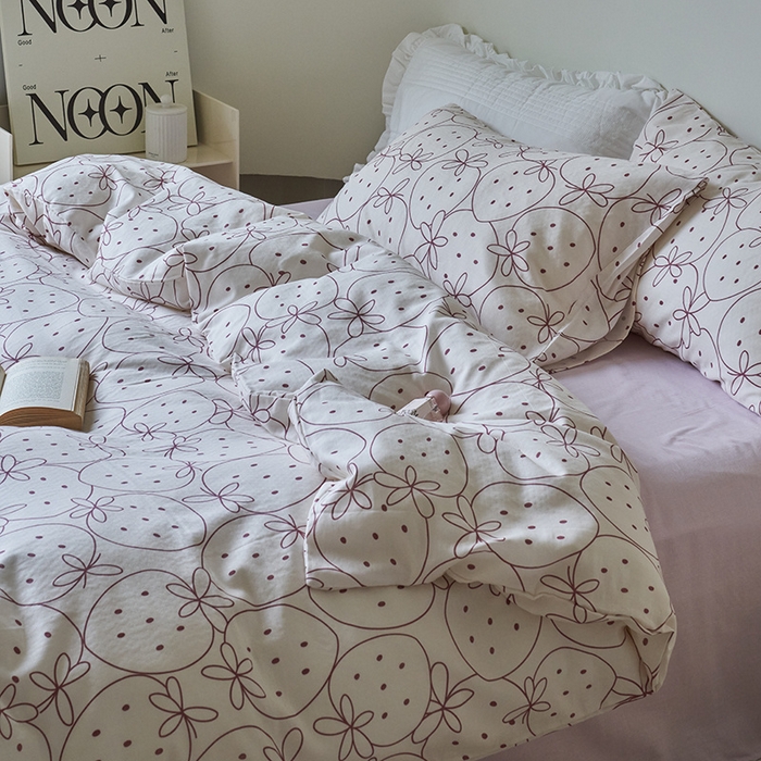 91家纺网 家纺一手货源 找家纺 窝米 2023秋季新品全棉双层纱四件套系列 大草莓