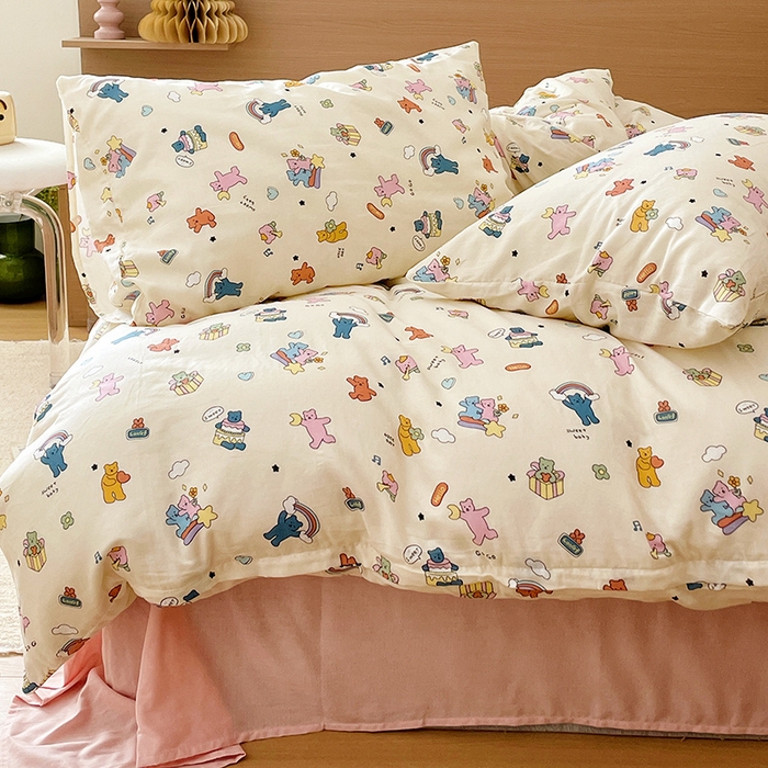 91家纺网 家纺一手货源 找家纺 窝米 2023秋季新品全棉双层纱四件套系列 快乐萌宠