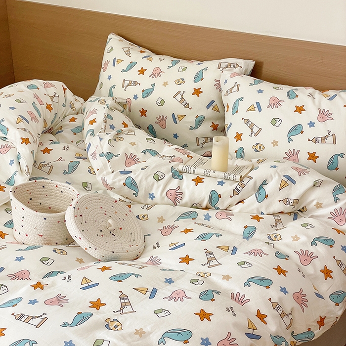 91家纺网 家纺一手货源 找家纺 窝米 2023秋季新品全棉双层纱四件套系列 海底世界