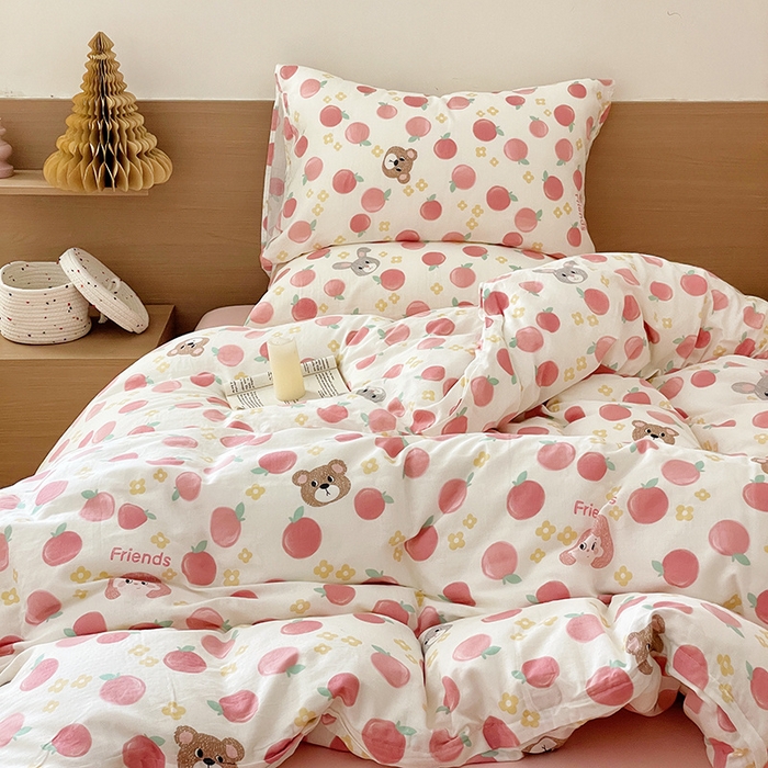 91家纺网 家纺一手货源 找家纺 窝米 2023秋季新品全棉双层纱四件套系列 蜜桃恋