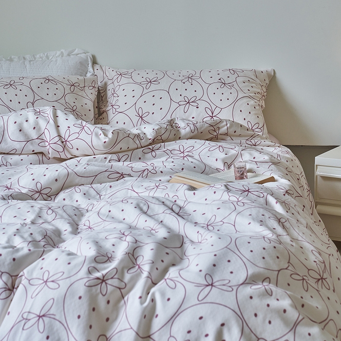 91家纺网 家纺一手货源 找家纺 窝米 2023秋季新品全棉双层纱四件套系列 大草莓