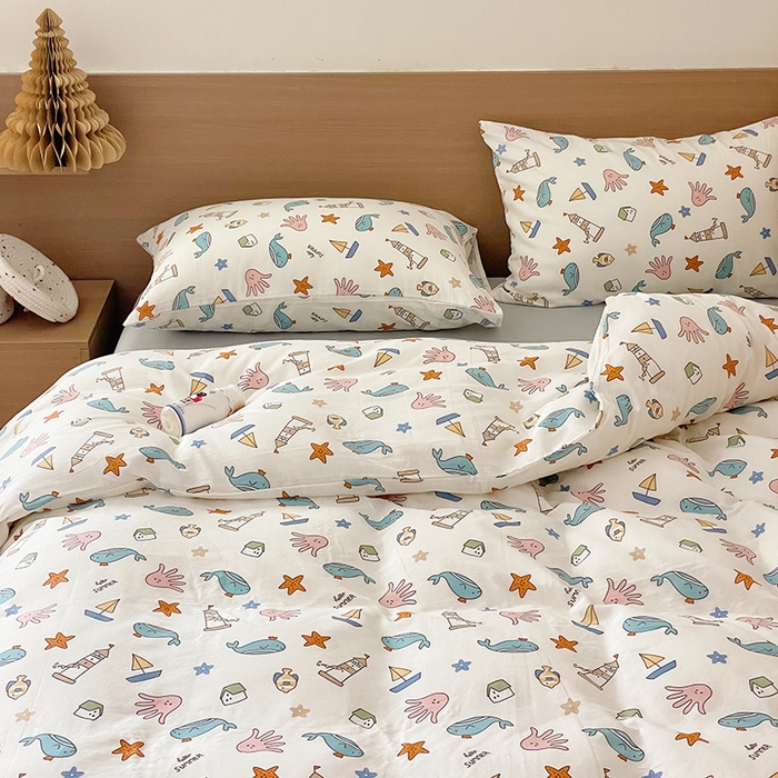 91家纺网 家纺一手货源 找家纺 窝米 2023秋季新品全棉双层纱四件套系列 海底世界