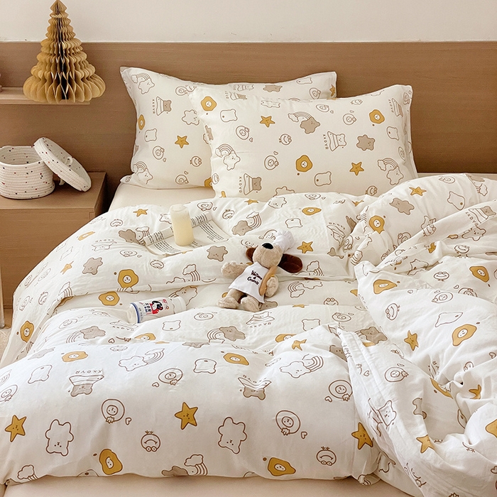 91家纺网 家纺一手货源 找家纺 窝米 2023秋季新品全棉双层纱四件套系列 饼干熊