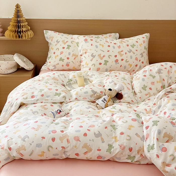 91家纺网 家纺一手货源 找家纺 窝米 2023秋季新品全棉双层纱四件套系列 彩虹乐园