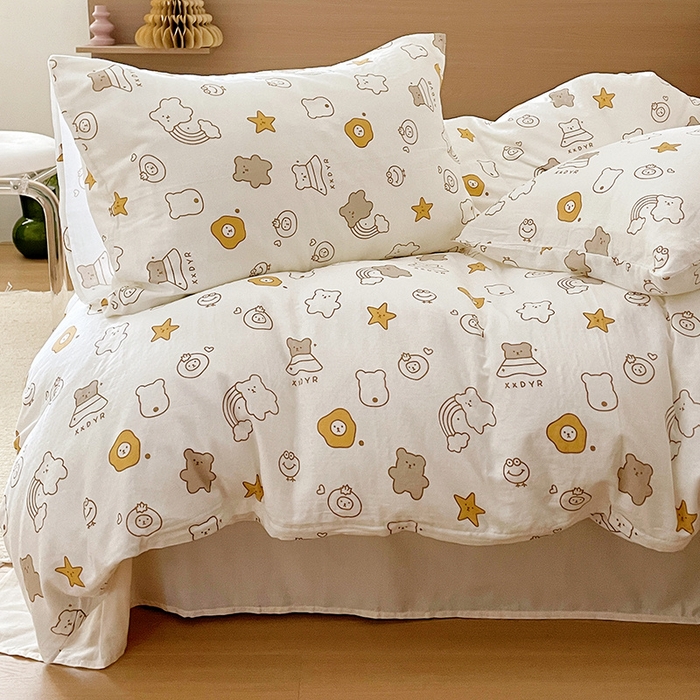 91家纺网 家纺一手货源 找家纺 窝米 2023秋季新品全棉双层纱四件套系列 饼干熊