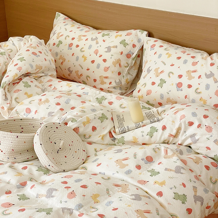 91家纺网 家纺一手货源 找家纺 窝米 2023秋季新品全棉双层纱四件套系列 彩虹乐园