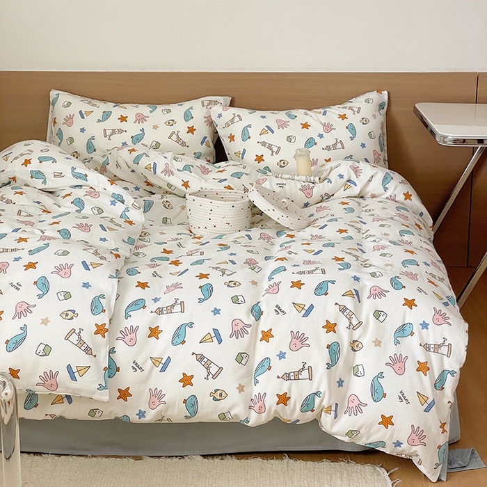 91家纺网 家纺一手货源 找家纺 窝米 2023秋季新品全棉双层纱四件套系列 海底世界