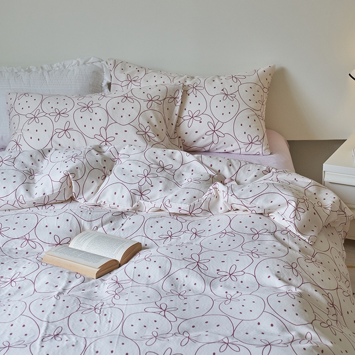 91家纺网 家纺一手货源 找家纺 窝米 2023秋季新品全棉双层纱四件套系列 大草莓