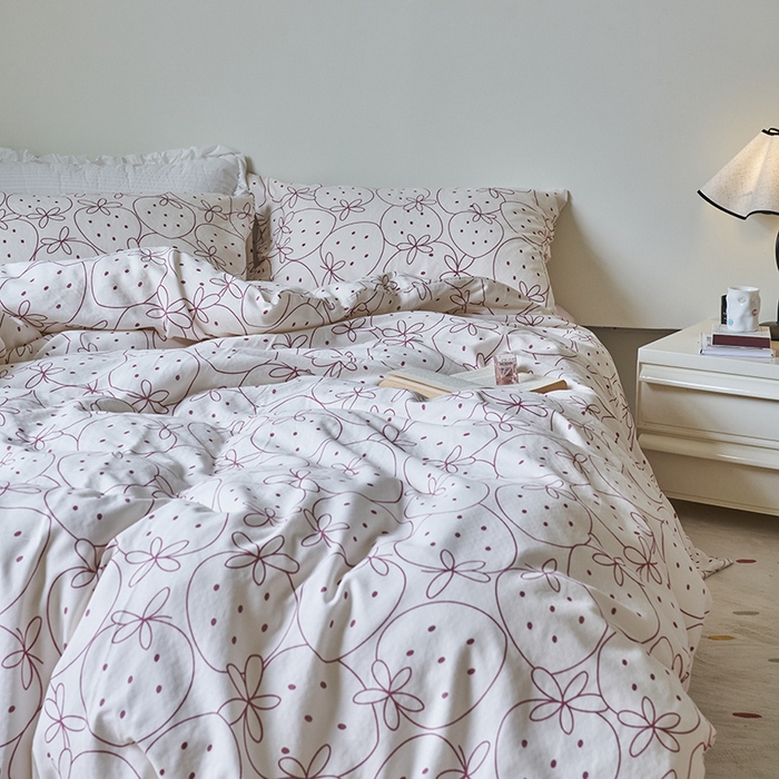 91家纺网 家纺一手货源 找家纺 窝米 2023秋季新品全棉双层纱四件套系列 大草莓