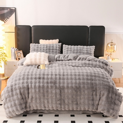 91家纺网 家纺一手货源 找家纺 寐时代 2023新款亲肤舒适高克重加厚保暖兔毛四件套 高级灰