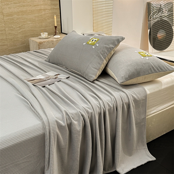 91家纺网 家纺一手货源 找家纺 洋铭区（原狠狠爱） 2023新款华夫格单品绒床单 华夫格-暖灰