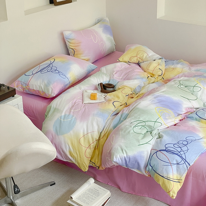 91家纺网 家纺一手货源 找家纺 窝米 2024春季新品13370全棉四件套系列 彩色圈圈