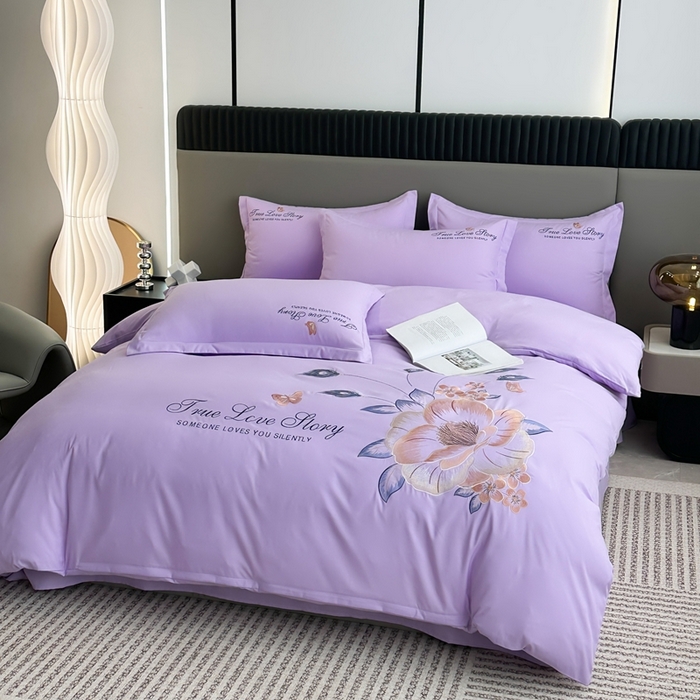 91家纺网 家纺一手货源 找家纺 （总）聚莹家纺家纺 2023新款重工刺绣水洗棉磨毛四件套-花漾系列